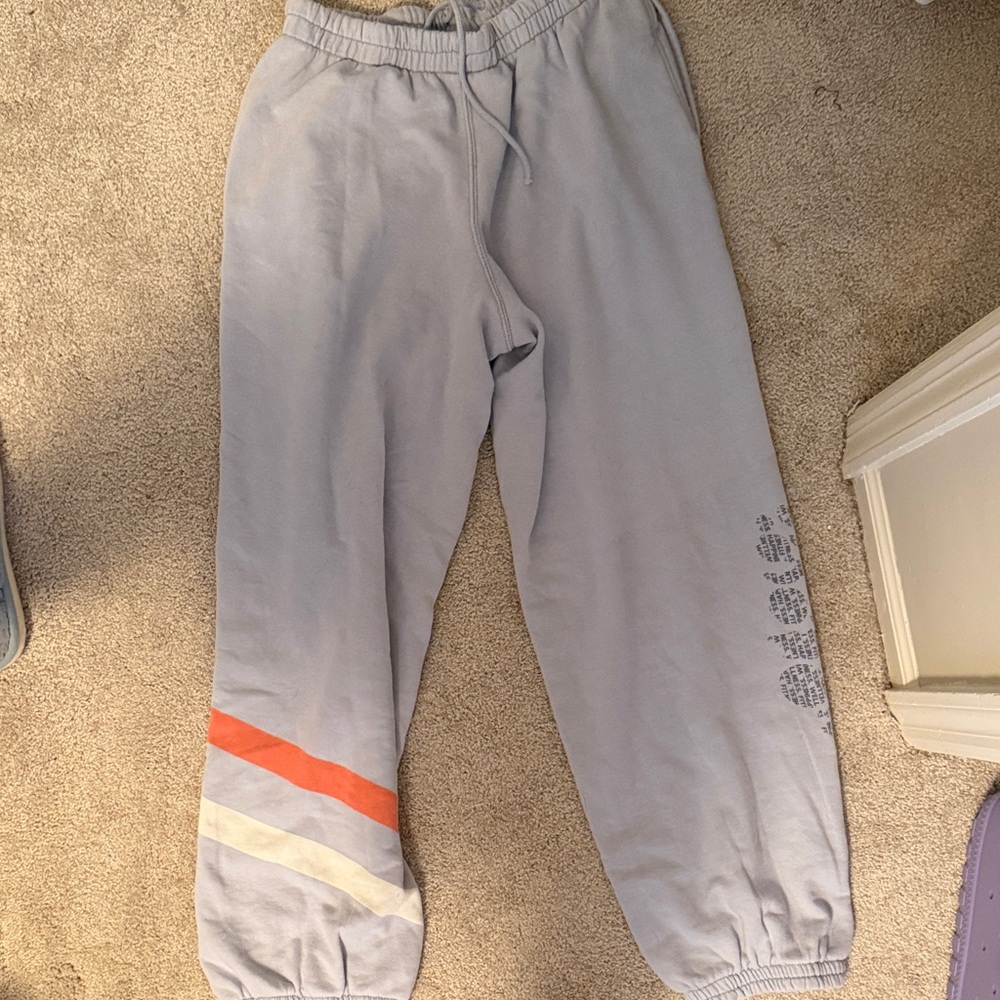 Free People Light Gray Track Joggers with Orange & Cream Stripes
